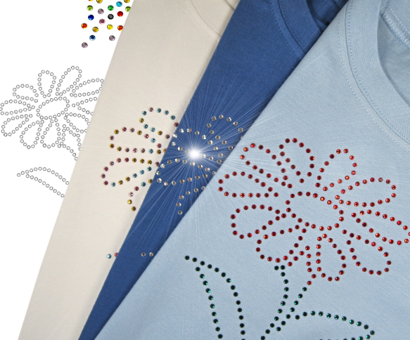 T-shirts decorated with rhinestones and rhinestuds