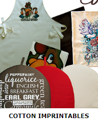 Cotton imprintables - aprons, oven mitts and gloves. cushion covers and more